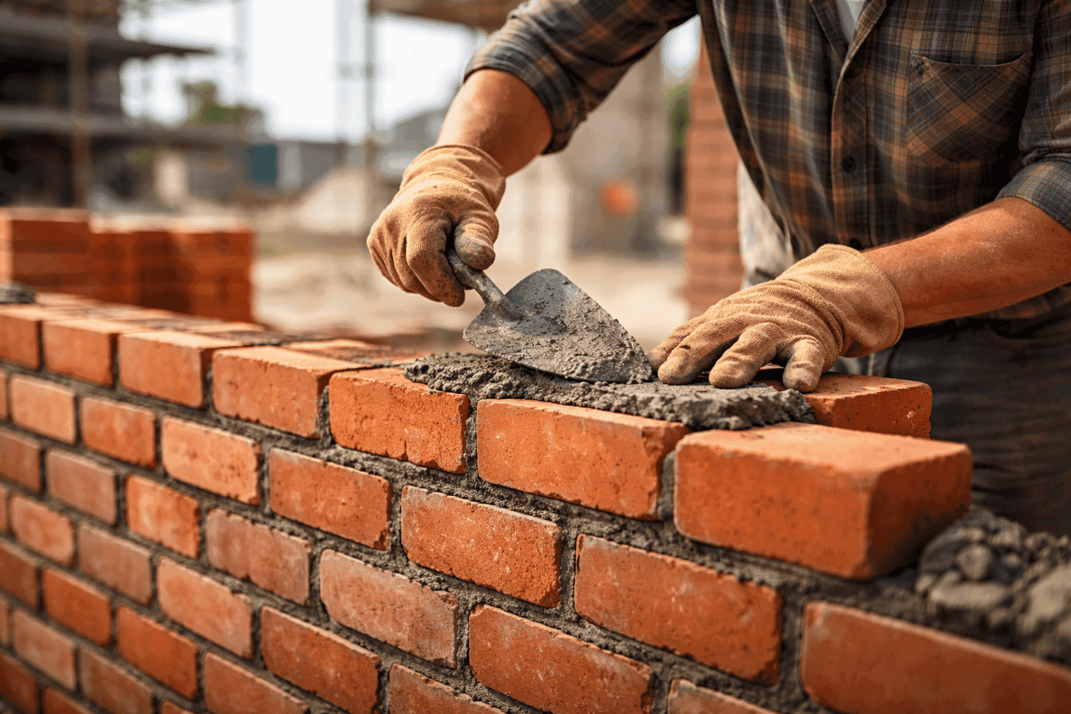 Maçon au travail sur un chantier de construction